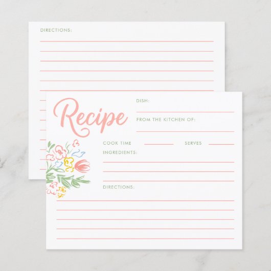 Pastel Floral Whimsical Bridal Shower Recipe Card (正面/裏面)