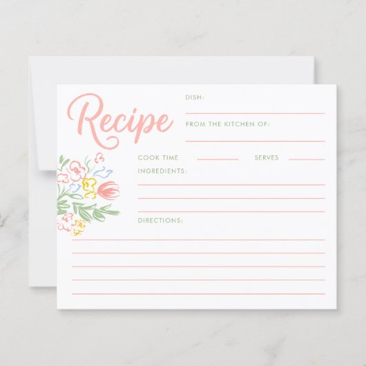 Pastel Floral Whimsical Bridal Shower Recipe Card (正面)
