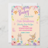 Pastel Floral Woodland Baby Shower 招待状 (正面)