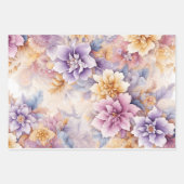 Pastel Floral Wrapping Paper Set – Elegant 3-Sheet ラッピングペーパーシート (正面3)