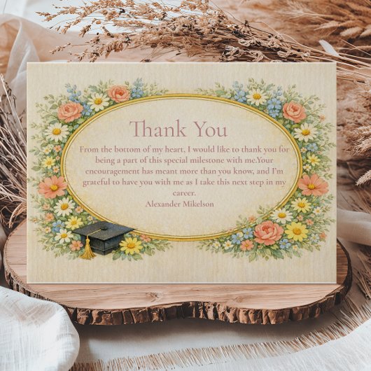 Pastel Floral Wreath Graduation Celebration サンキューカード