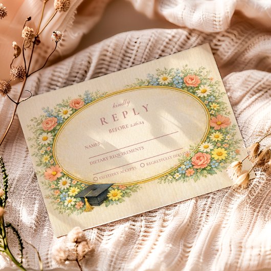 Pastel Floral Wreath Graduation Celebration 出欠カード