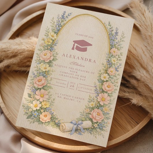 Pastel Floral Wreath Graduation Celebration 招待状