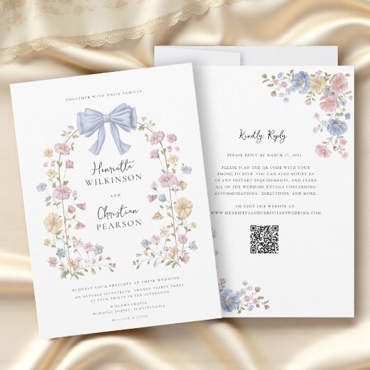 Pastel Floral Wreath QR Code Wedding Website  招待状