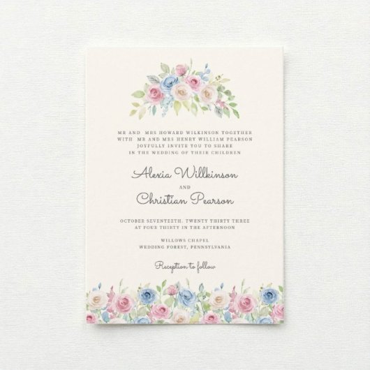 Pastel Floral Wreath Wedding Invitation 招待状