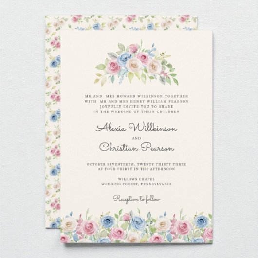 Pastel Floral Wreath Wedding Invitation 招待状