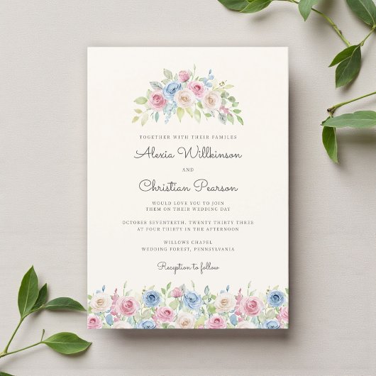 Pastel Floral Wreath Wedding Invitation 招待状