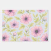Pastel Florals Botanical Wrapping Paper Set of 3 ラッピングペーパーシート (正面3)