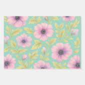 Pastel Florals Botanical Wrapping Paper Set of 3 ラッピングペーパーシート (正面2)