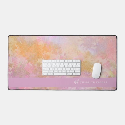 Pastel Florals Chic Script Monogram デスクマット (キーボード&マウス)