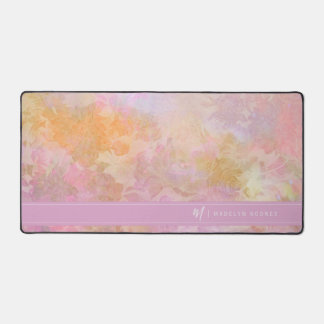 Pastel Florals Chic Script Monogram デスクマット