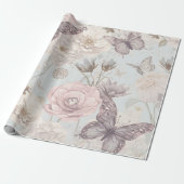 Pastel Flower & Butterfly matte  Wrapping Paper ラッピングペーパー (アンロールド)