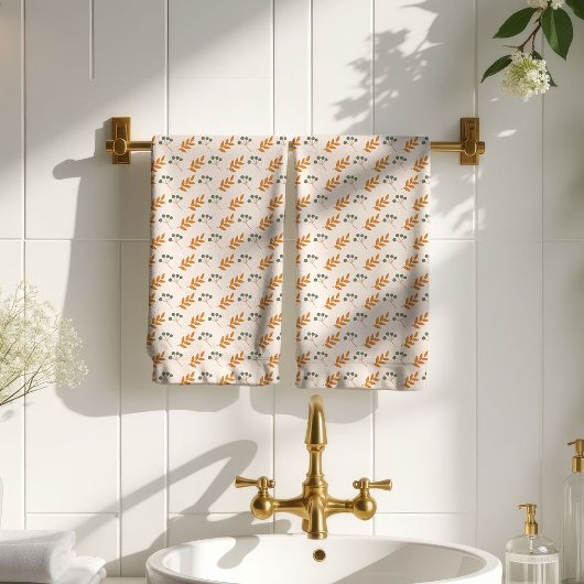 Pastel Flower Towel 70s Brown Boho Bathroom バスタオルセット