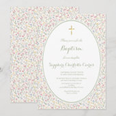 Pastel Flower Watercolor Girl Baptism Invitation 招待状 (正面/裏面)