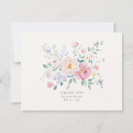 Pastel Flowers Watercolor Wedding Thank You Card 招待状