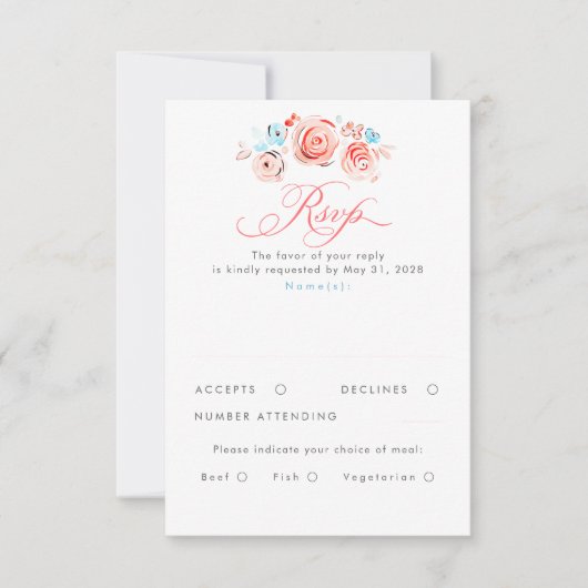 Pastel Flowers Whimsical Elegant Wedding RSVP Card (正面)