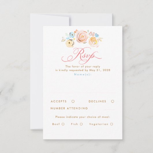 Pastel Flowers Whimsical Elegant Wedding RSVP Card (正面)