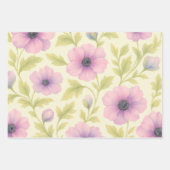 Pastel Flowers Wrapping Paper Set of 3 ラッピングペーパーシート (正面3)