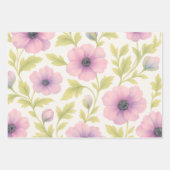 Pastel Flowers Wrapping Paper Set of 3 ラッピングペーパーシート (正面2)