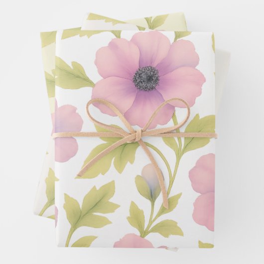 Pastel Flowers Wrapping Paper Set of 3 ラッピングペーパーシート (インサイチュ)