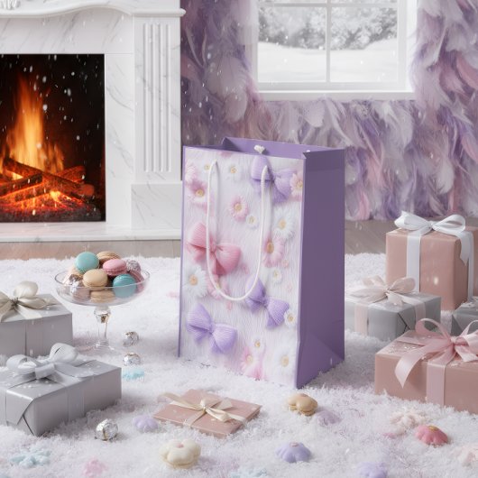 Pastel Fluffy Bows & Flowers Gift Bag ミディアムペーパーバッグ