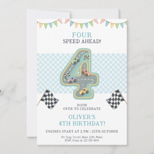 Pastel Four Speed Birthday Race 招待状 (正面)