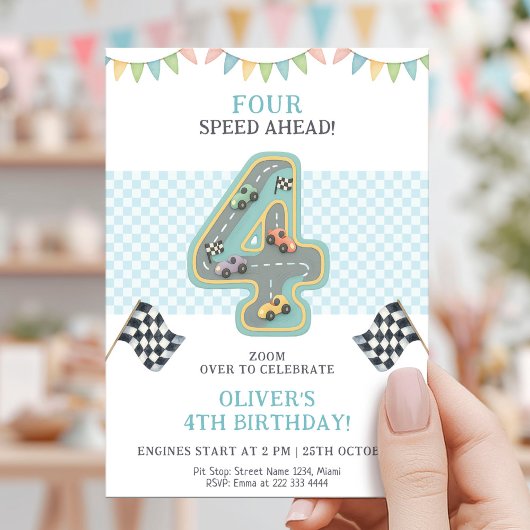 Pastel Four Speed Birthday Race 招待状