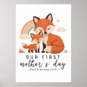 Pastel Fox Mom Baby First Mother’s Day Nursery ポスター (正面)
