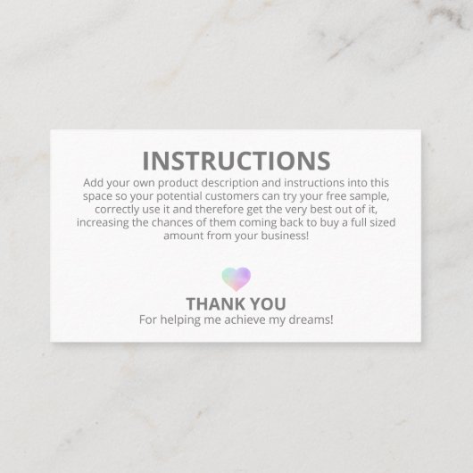 Pastel Free Sample Matenalsの指示 名刺 (裏面)