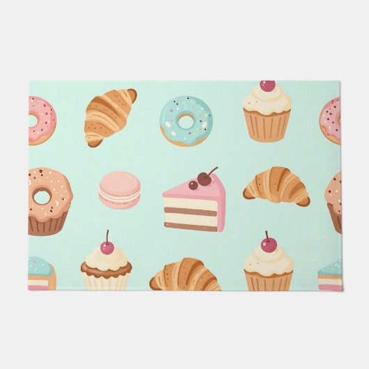 Pastel French Pastries Cute Dessert Pattern ドアマット (正面)