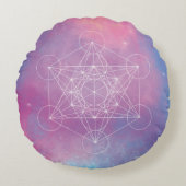 Pastel Galaxy Metatron’s Cube Sacred Geometry ラウンドクッション (正面)