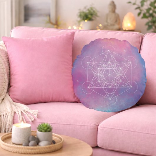 Pastel Galaxy Metatron’s Cube Sacred Geometry ラウンドクッション