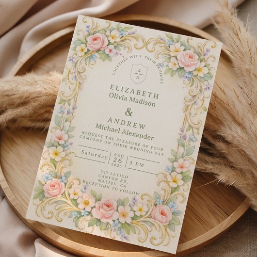 Pastel Garden Baroque Rose Wedding 招待状