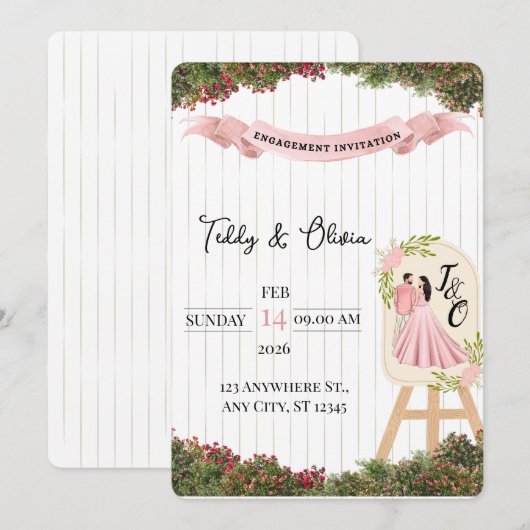 Pastel Garden Engagement Card 招待状 (正面/裏面)