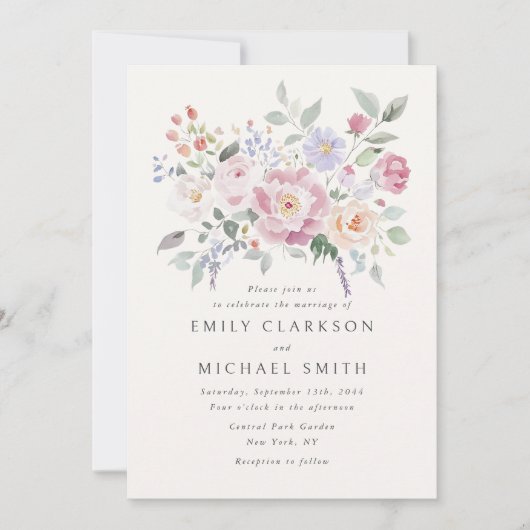 Pastel Garden Floral Wedding Invitation 招待状 (正面)