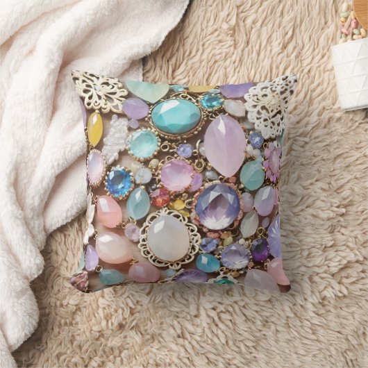 Pastel Gems And Jewels In Pinks & Purples クッション (ブランケット)