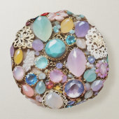 Pastel Gems And Jewels In Pinks & Purples ラウンドクッション (裏面)