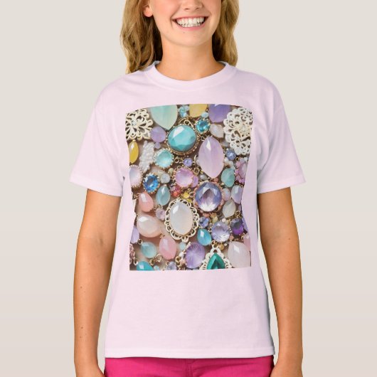 Pastel Gems And Jewels In Pinks & Purples Tシャツ (正面)