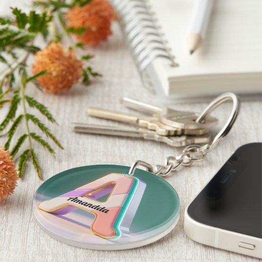Pastel Geometric 3D Monogram Letter A キーホルダー (正面右)