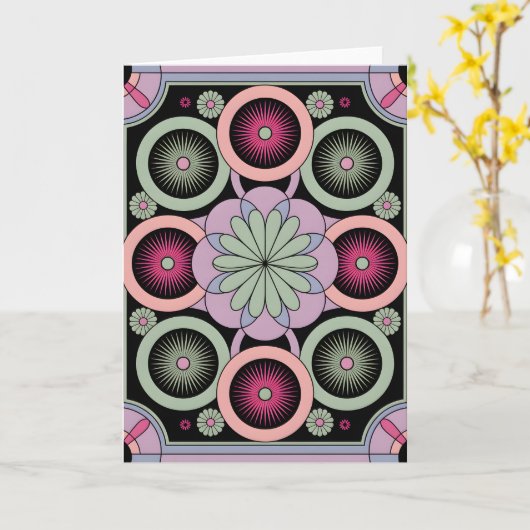 Pastel Geometric Mandala Bloom カード (黄色い花)