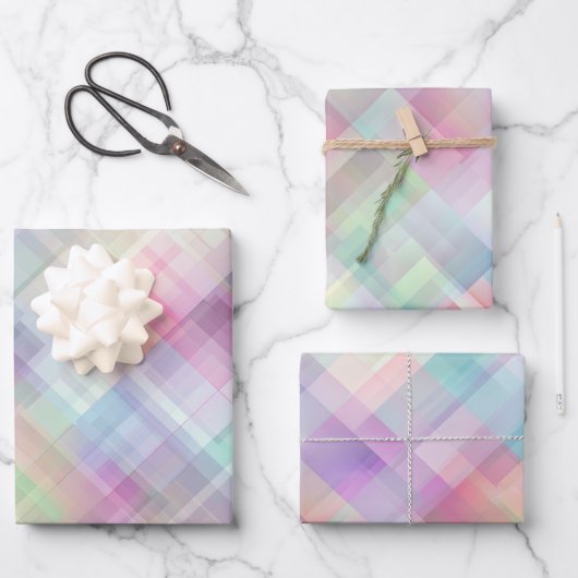 Pastel Geometric Pattern | Iridescent Diamond Cut ラッピングペーパーシート (正面)