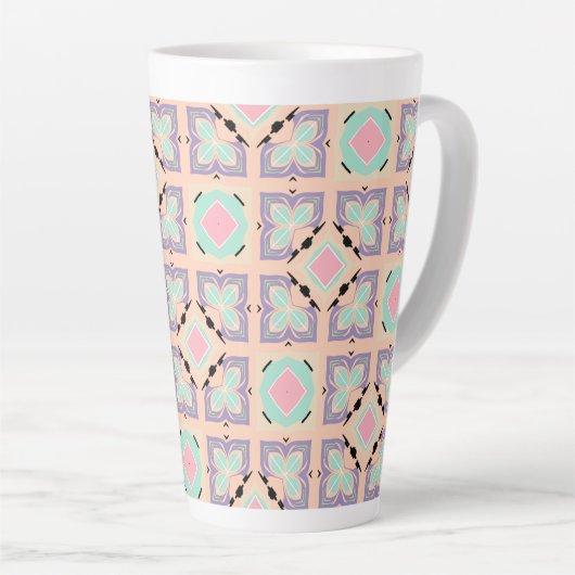 Pastel Geometric Tile Pattern | Pink Mint Purple  カフェラテマグ (右アングル)