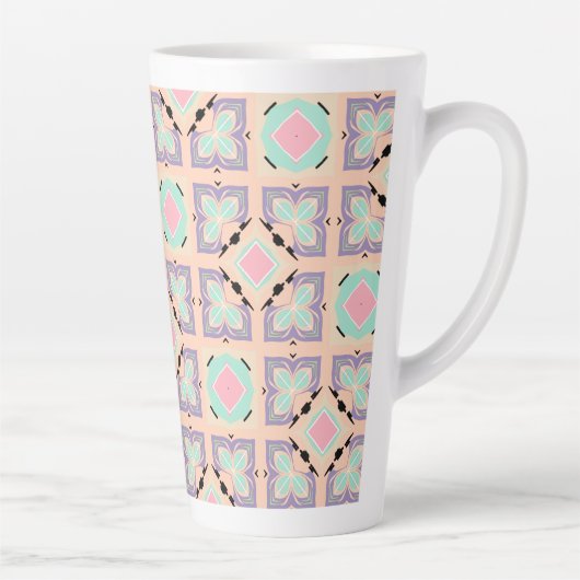 Pastel Geometric Tile Pattern | Pink Mint Purple  カフェラテマグ (右)