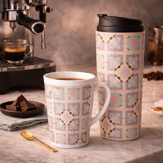 Pastel Geometric Tile Pattern | Pink Mint Purple  カフェラテマグ