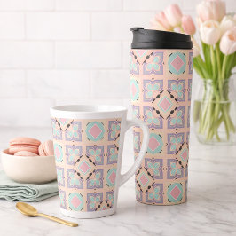 Pastel Geometric Tile Pattern | Pink Mint Purple  カフェラテマグ