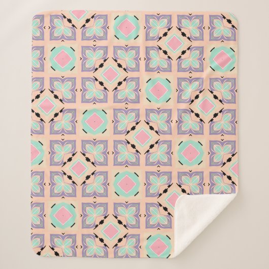 Pastel Geometric Tile Pattern | Pink Mint Purple  シェルパブランケット (正面)