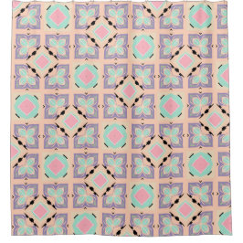 Pastel Geometric Tile Pattern | Pink Mint Purple  シャワーカーテン