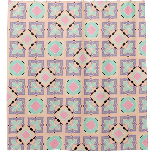 Pastel Geometric Tile Pattern | Pink Mint Purple  シャワーカーテン (正面)