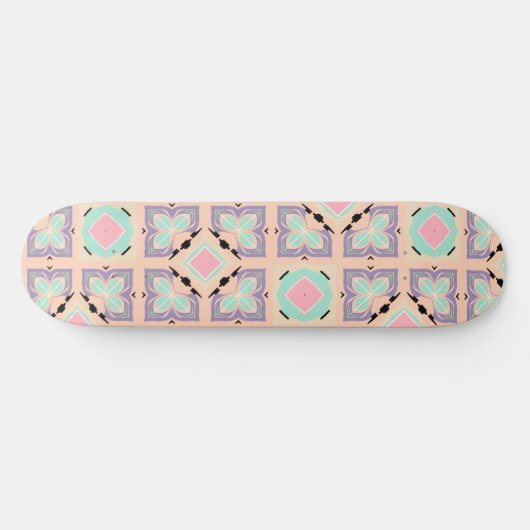 Pastel Geometric Tile Pattern | Pink Mint Purple  スケートボード (横)