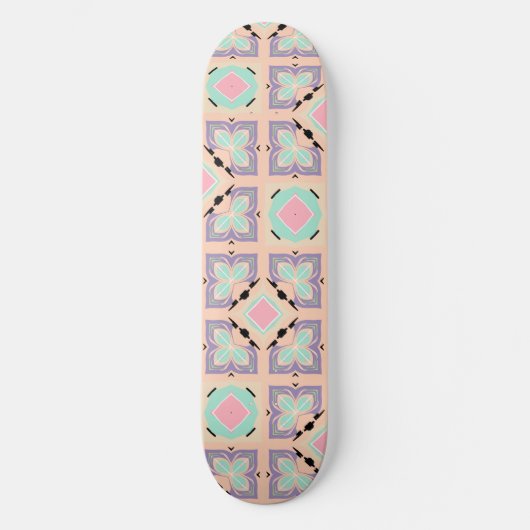 Pastel Geometric Tile Pattern | Pink Mint Purple  スケートボード (正面)